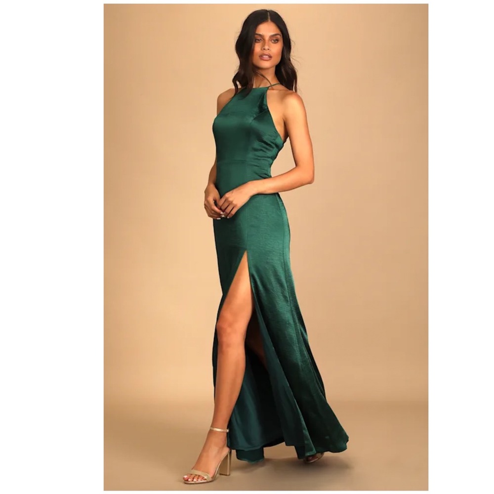Lulus Make it Elegant Emerald Green Stain Strappy Maxi Dress Size XL New! - Picture 1 of 13